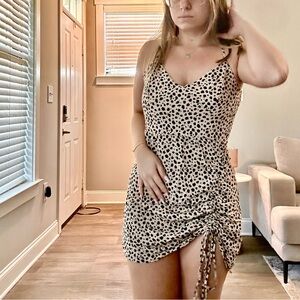 Beige & Black Spotted Sleeveless Mini Dress